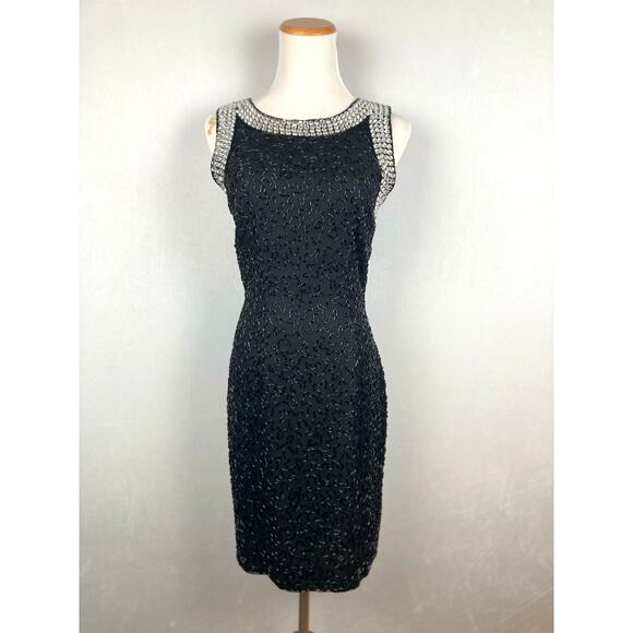 Lillie Rubin Dresses & Skirts - Lillie Rubin Vintage Beaded Sheath Dress Black S 100% Silk Sleeveless 80s Glam